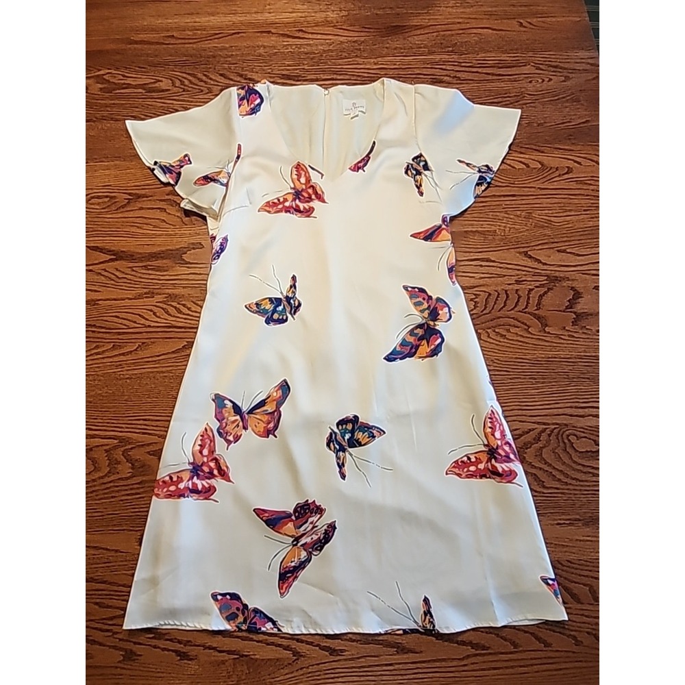 Julie Brown NYC Ivory Butterfly Short Sleeve Lined Ramona Dress Size 8